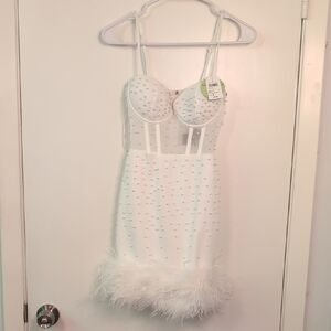 Windsor White Chemise Elegant Feather Trim
